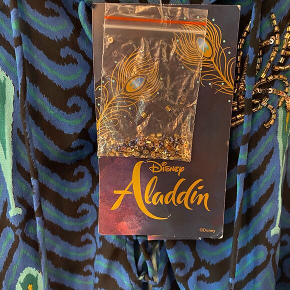 NWT Disney x Figue Women's size Large Ameena Aladdin Beaded Blue Silk Top - Picture 4 of 12